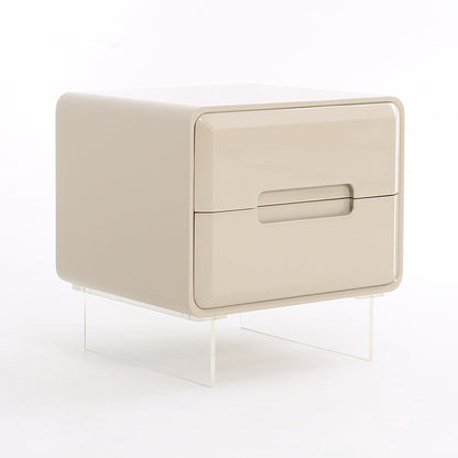 Contemporary Scandinavian Soft Beige 2-Drawer Storage Nightstand - Rounded Corner Design Clear Acrylic Legs Bedside Table For Bedroom