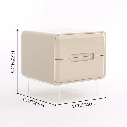 Contemporary Scandinavian Soft Beige 2-Drawer Storage Nightstand - Rounded Corner Design Clear Acrylic Legs Bedside Table For Bedroom