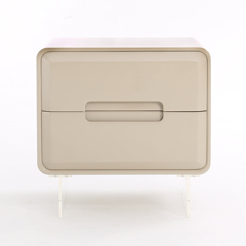 Contemporary Scandinavian Soft Beige 2-Drawer Storage Nightstand - Rounded Corner Design Clear Acrylic Legs Bedside Table For Bedroom