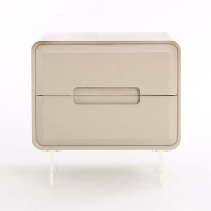 Contemporary Scandinavian Soft Beige 2-Drawer Storage Nightstand - Rounded Corner Design Clear Acrylic Legs Bedside Table For Bedroom