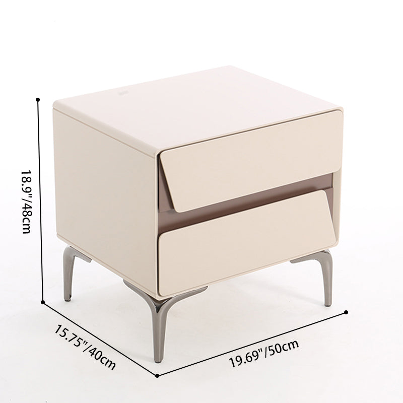 Modern Luxury Beige 2-Drawer Storage Nightstand - Two-Tone Panel Design Geometric Bedside Table For Bedroom