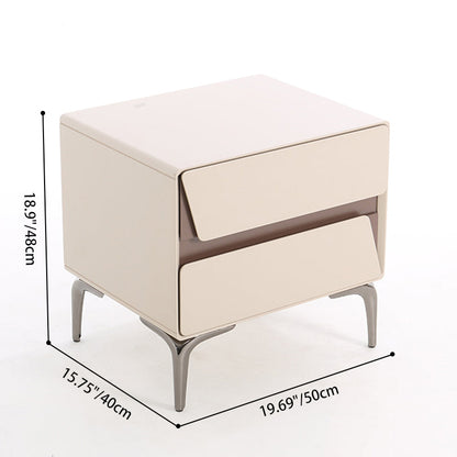 Modern Luxury Beige 2-Drawer Storage Nightstand - Two-Tone Panel Design Geometric Bedside Table For Bedroom