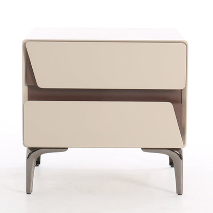 Modern Luxury Beige 2-Drawer Storage Nightstand - Two-Tone Panel Design Geometric Bedside Table For Bedroom