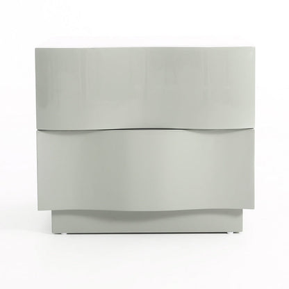 Contemporary Scandinavian Greige 2-Drawer Storage Nightstand - 3D Wave Pattern Drawers Bedside Table For Bedroom