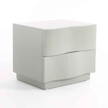 Contemporary Scandinavian Greige 2-Drawer Storage Nightstand - 3D Wave Pattern Drawers Bedside Table For Bedroom