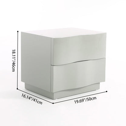 Contemporary Scandinavian Greige 2-Drawer Storage Nightstand - 3D Wave Pattern Drawers Bedside Table For Bedroom