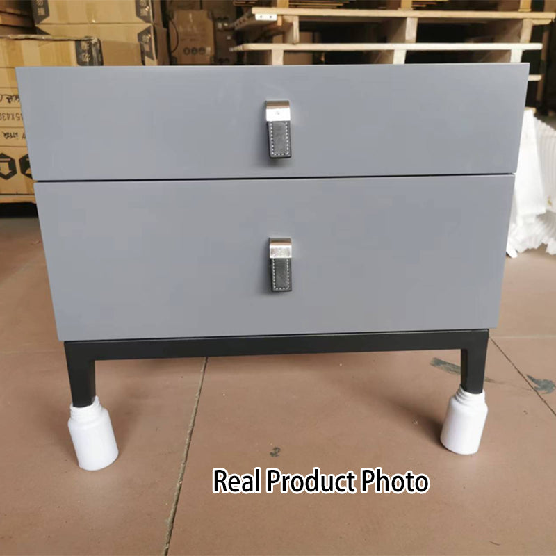 Modern Luxury Square Morandi Grey 2-Drawer Storage Nightstand - Minimalist Elegance Bedside Table For Bedroom