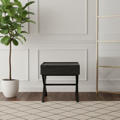 Modern Minimalist 1-Drawer Storage Nightstand - X-Shaped Iron Legs Bedside Table For Bedroom