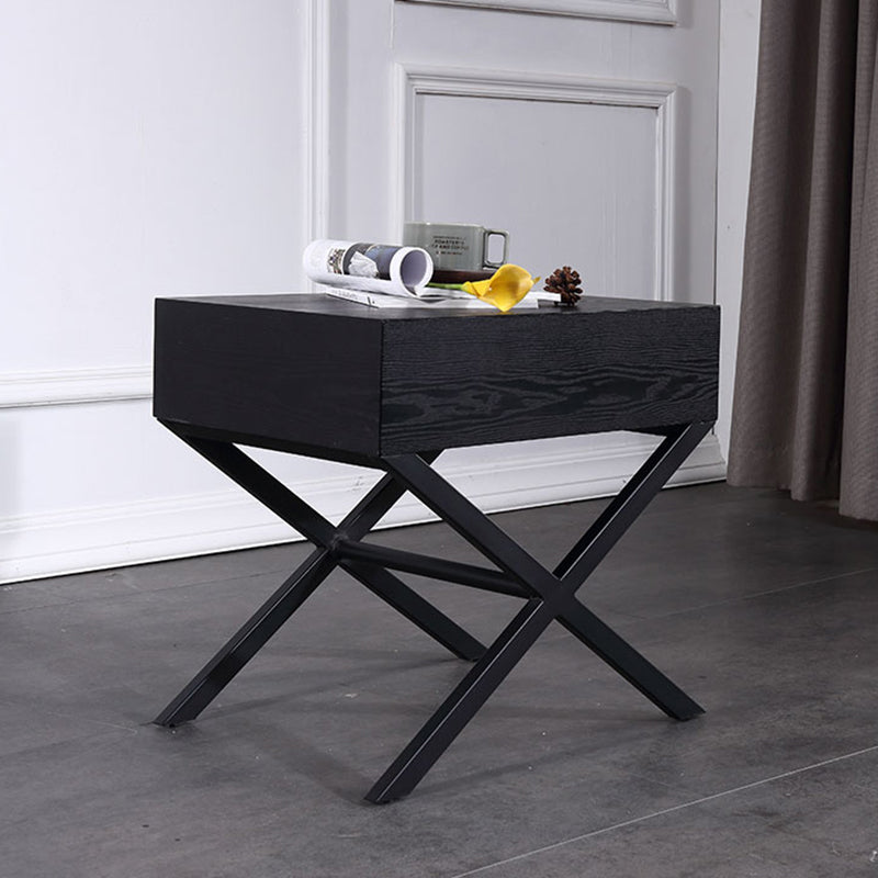 Modern Minimalist 1-Drawer Storage Nightstand - X-Shaped Iron Legs Bedside Table For Bedroom
