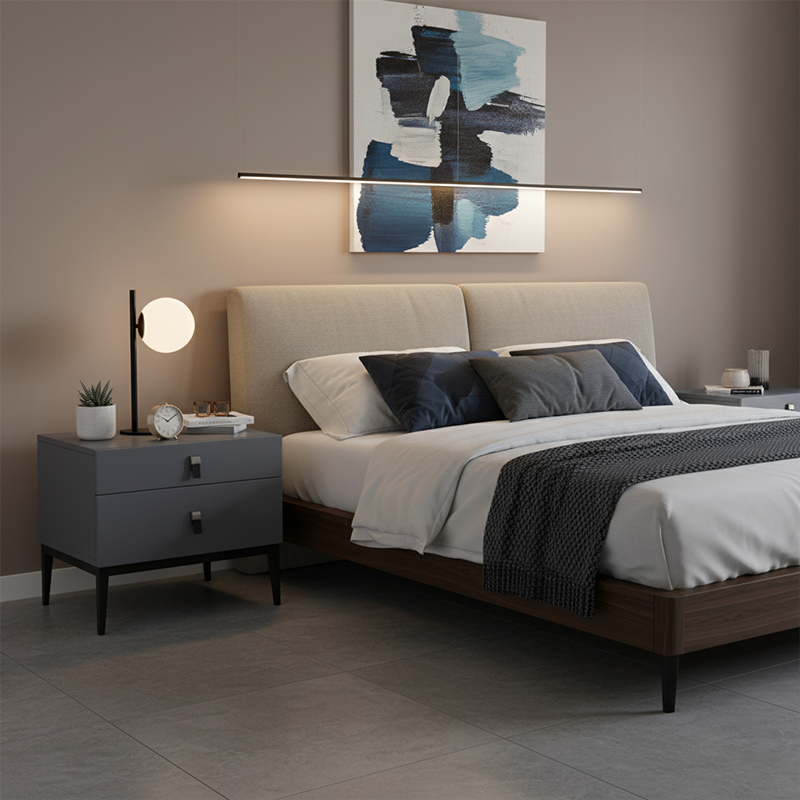 Modern Luxury Square Morandi Grey 2-Drawer Storage Nightstand - Minimalist Elegance Bedside Table For Bedroom
