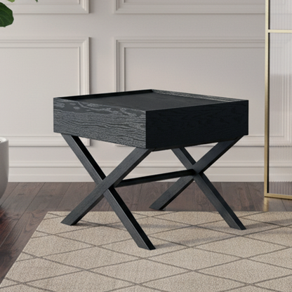 Modern Minimalist 1-Drawer Storage Nightstand - X-Shaped Iron Legs Bedside Table For Bedroom