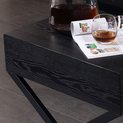 Modern Minimalist 1-Drawer Storage Nightstand - X-Shaped Iron Legs Bedside Table For Bedroom