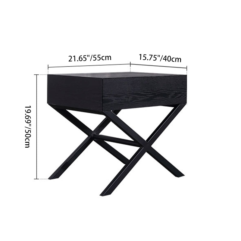 Modern Minimalist 1-Drawer Storage Nightstand - X-Shaped Iron Legs Bedside Table For Bedroom