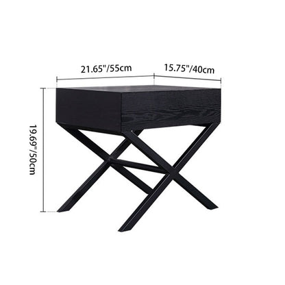 Modern Minimalist 1-Drawer Storage Nightstand - X-Shaped Iron Legs Bedside Table For Bedroom