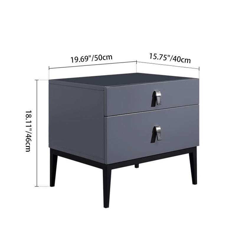 Modern Luxury Square Morandi Grey 2-Drawer Storage Nightstand - Minimalist Elegance Bedside Table For Bedroom