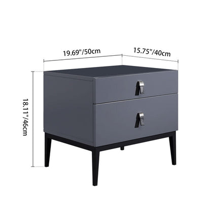 Modern Luxury Square Morandi Grey 2-Drawer Storage Nightstand - Minimalist Elegance Bedside Table For Bedroom