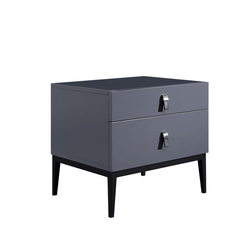 Modern Luxury Square Morandi Grey 2-Drawer Storage Nightstand - Minimalist Elegance Bedside Table For Bedroom