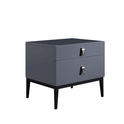 Modern Luxury Square Morandi Grey 2-Drawer Storage Nightstand - Minimalist Elegance Bedside Table For Bedroom
