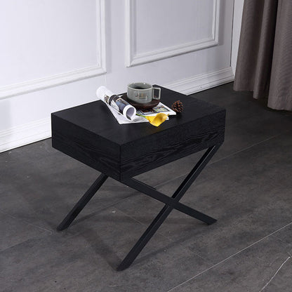 Modern Minimalist 1-Drawer Storage Nightstand - X-Shaped Iron Legs Bedside Table For Bedroom