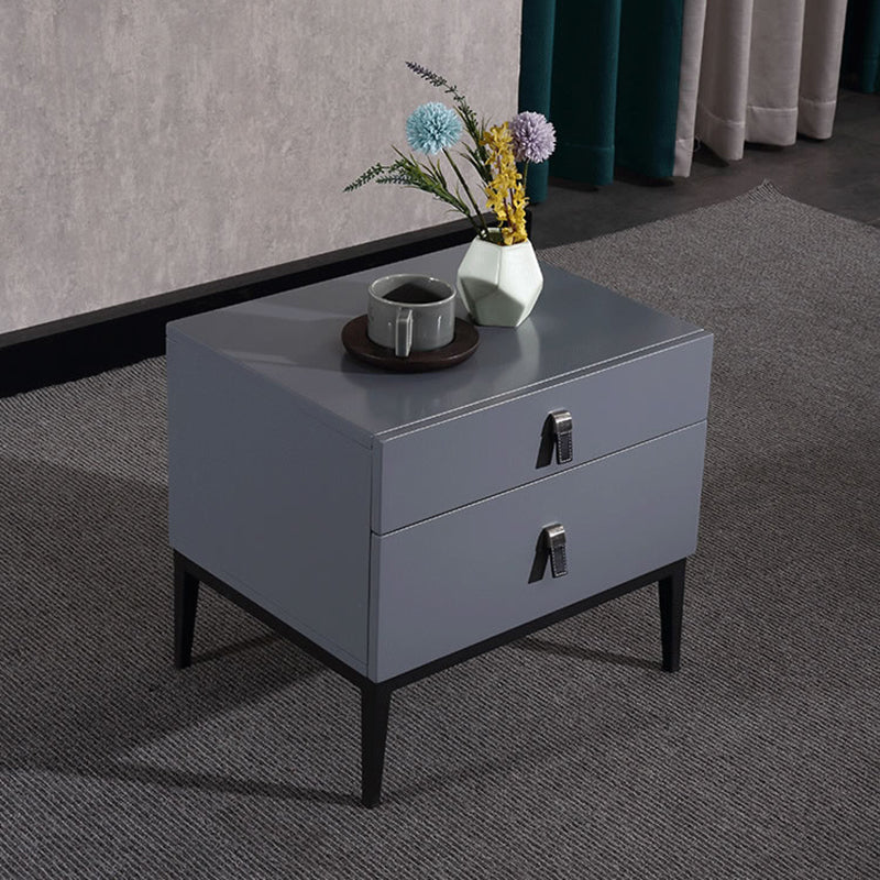 Modern Luxury Square Morandi Grey 2-Drawer Storage Nightstand - Minimalist Elegance Bedside Table For Bedroom