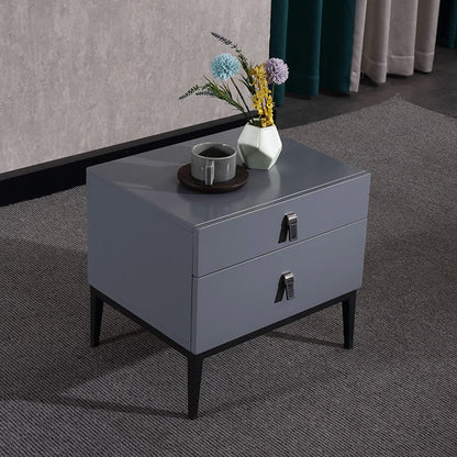 Modern Luxury Square Morandi Grey 2-Drawer Storage Nightstand - Minimalist Elegance Bedside Table For Bedroom