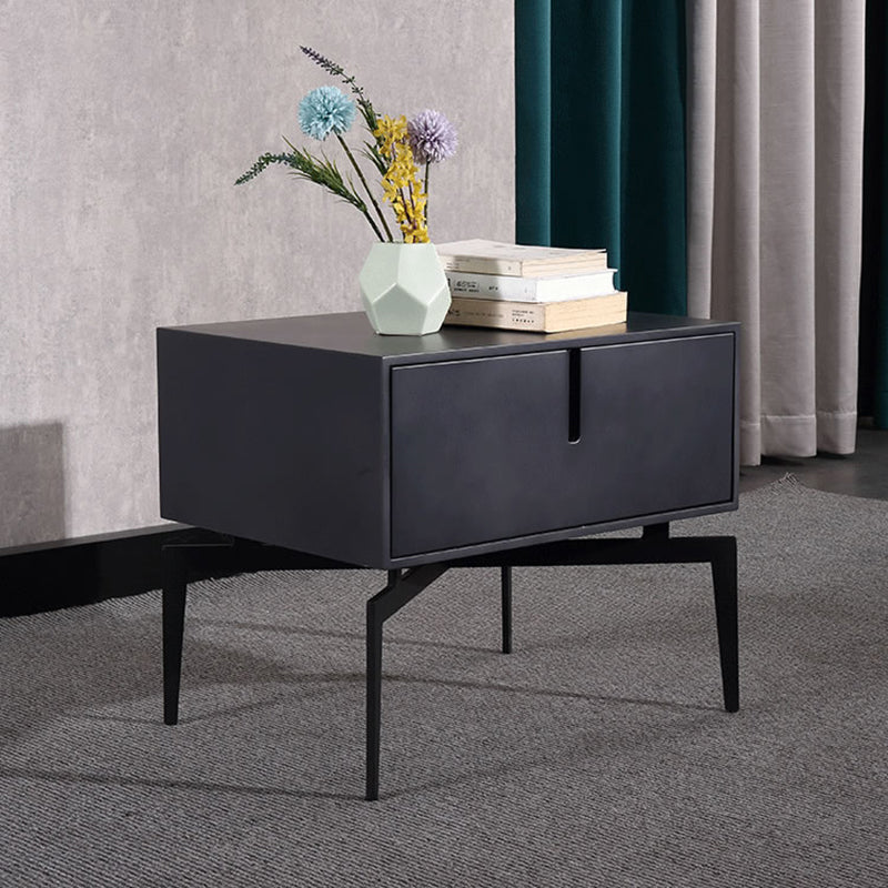 Modern Minimalist Square Dark Gray 1-Drawer Storage Nightstand For Bedroom
