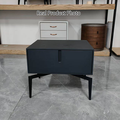 Modern Minimalist Square Dark Gray 1-Drawer Storage Nightstand For Bedroom