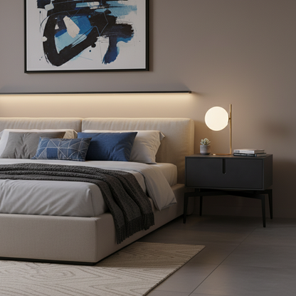 Modern Minimalist Square Dark Gray 1-Drawer Storage Nightstand For Bedroom