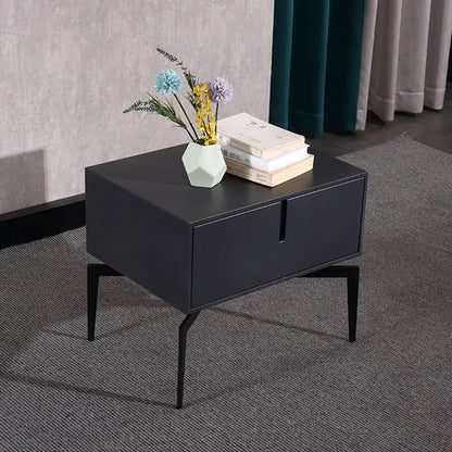 Modern Minimalist Square Dark Gray 1-Drawer Storage Nightstand For Bedroom