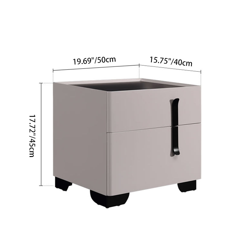 Contemporary Scandinavian Square Beige 2-Drawer Storage Nightstand - Minimalist Bedside Table For Bedroom