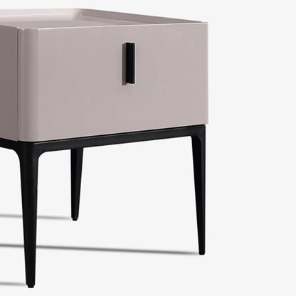 Contemporary Scandinavian Bedside Table - Square Beige 1-Drawer Storage Nightstand For Bedroom