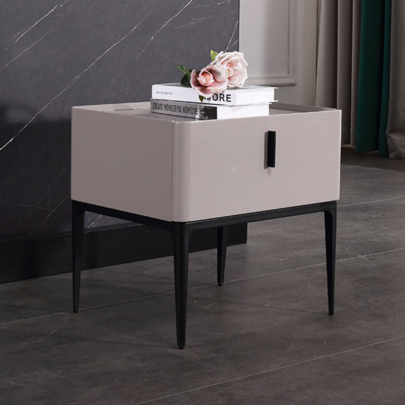 Contemporary Scandinavian Bedside Table - Square Beige 1-Drawer Storage Nightstand For Bedroom