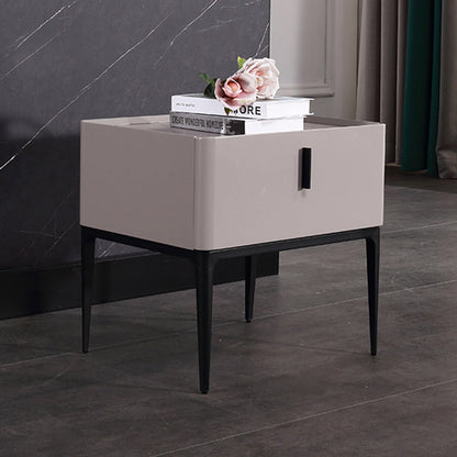 Contemporary Scandinavian Bedside Table - Square Beige 1-Drawer Storage Nightstand For Bedroom