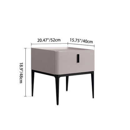 Contemporary Scandinavian Bedside Table - Square Beige 1-Drawer Storage Nightstand For Bedroom