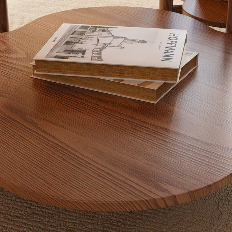 Contemporary Scandinavian Quatrefoil-Shaped Fluted Glass Rubberwood Coffee Table 2-Tier For Living Room