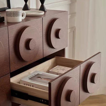 Traditional Vintage Square Rubberwood Storage Cabinet 1-Drawer & 1-Cabinet For Living Room