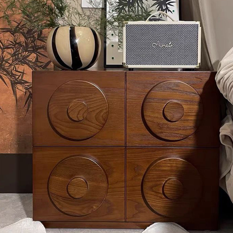 Traditional Vintage Square Rubberwood Storage Cabinet 1-Drawer & 1-Cabinet For Living Room