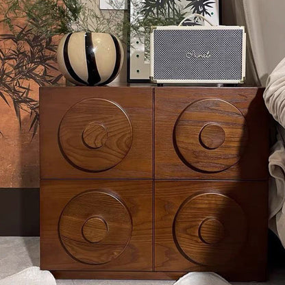 Traditional Vintage Square Rubberwood Storage Cabinet 1-Drawer & 1-Cabinet For Living Room