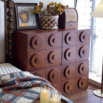 Traditional Vintage Square Rubberwood Storage Cabinet 1-Drawer & 1-Cabinet For Living Room