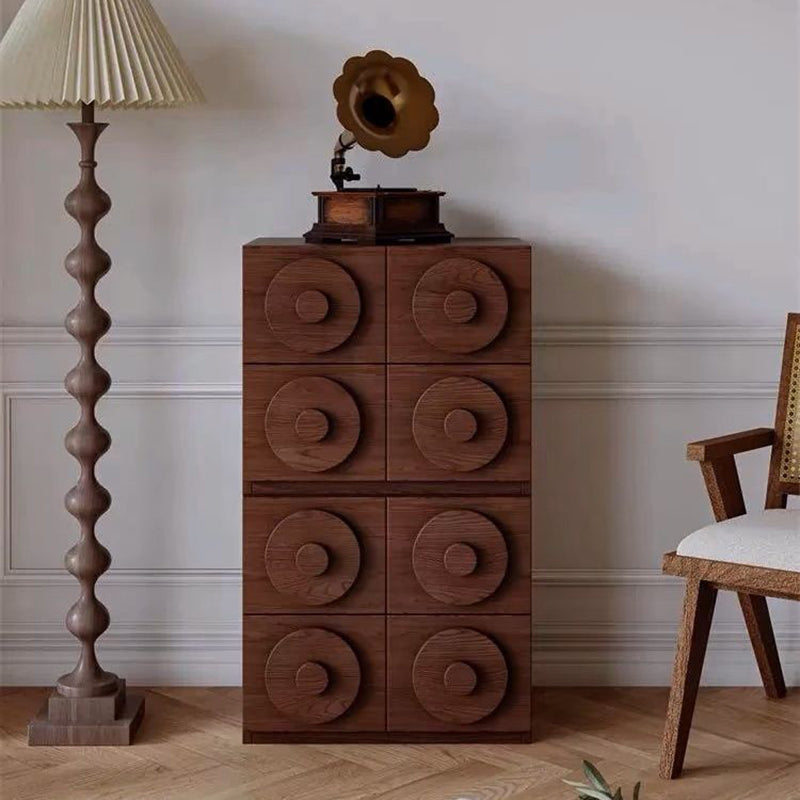 Traditional Vintage Square Rubberwood Storage Cabinet 1-Drawer & 1-Cabinet For Living Room