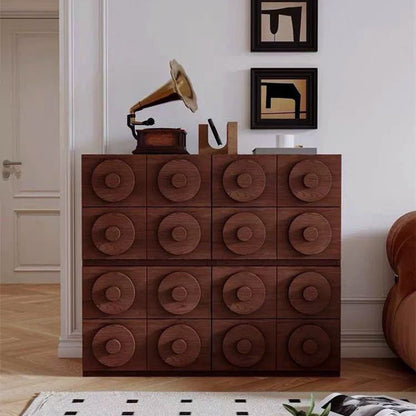 Traditional Vintage Square Rubberwood Storage Cabinet 1-Drawer & 1-Cabinet For Living Room