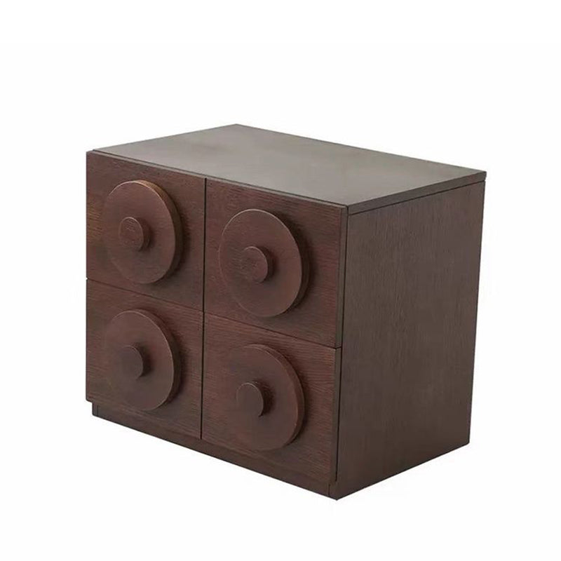 Traditional Vintage Square Rubberwood Storage Cabinet 1-Drawer & 1-Cabinet For Living Room