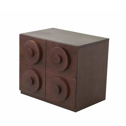 Traditional Vintage Square Rubberwood Storage Cabinet 1-Drawer & 1-Cabinet For Living Room