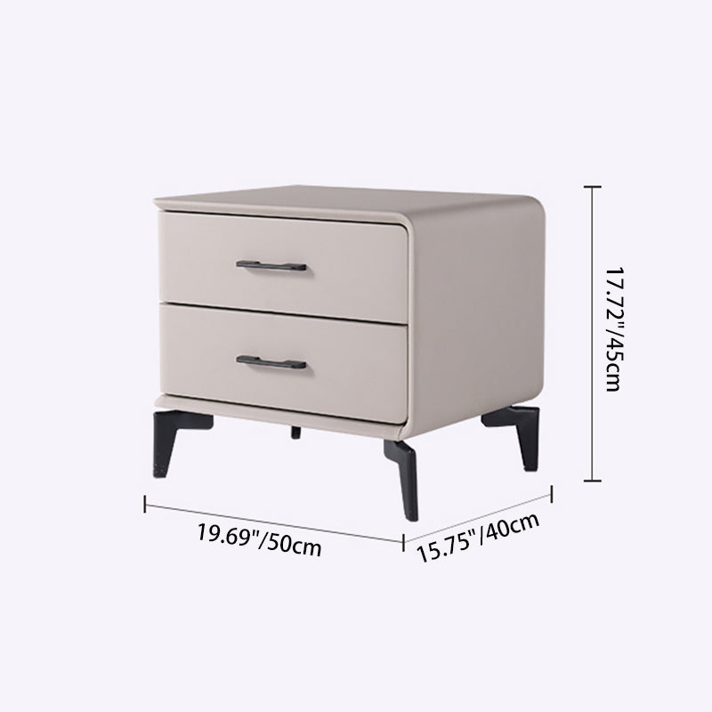 Modern Minimalist Light Beige 2-Drawer Storage Nightstand - Faux Leather Bedside Table For Bedroom