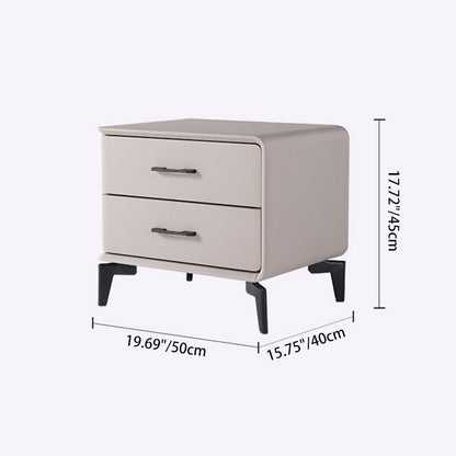 Modern Minimalist Light Beige 2-Drawer Storage Nightstand - Faux Leather Bedside Table For Bedroom