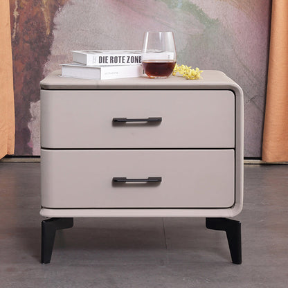 Modern Minimalist Light Beige 2-Drawer Storage Nightstand - Faux Leather Bedside Table For Bedroom