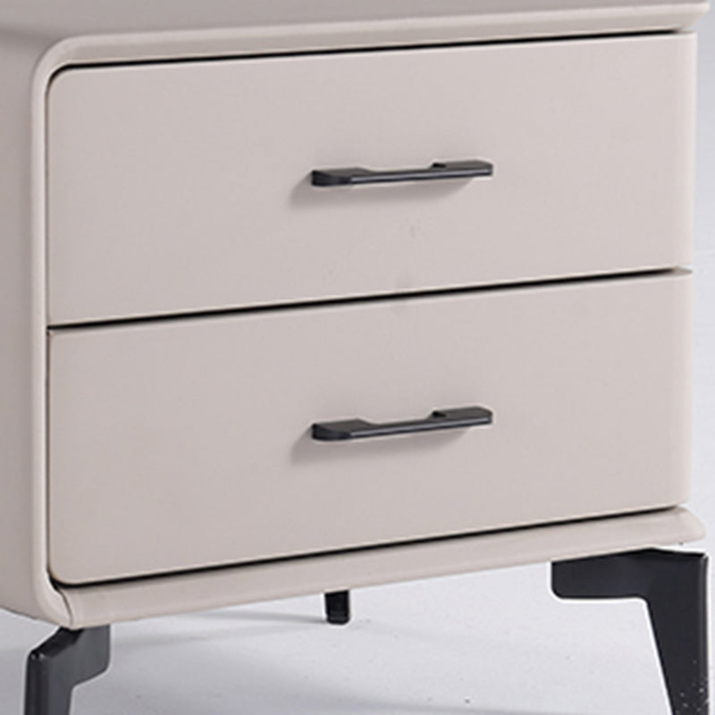 Modern Minimalist Light Beige 2-Drawer Storage Nightstand - Faux Leather Bedside Table For Bedroom
