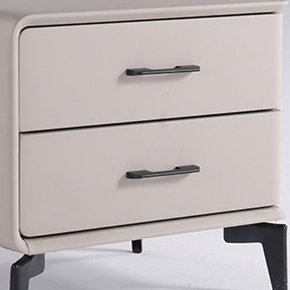 Modern Minimalist Light Beige 2-Drawer Storage Nightstand - Faux Leather Bedside Table For Bedroom
