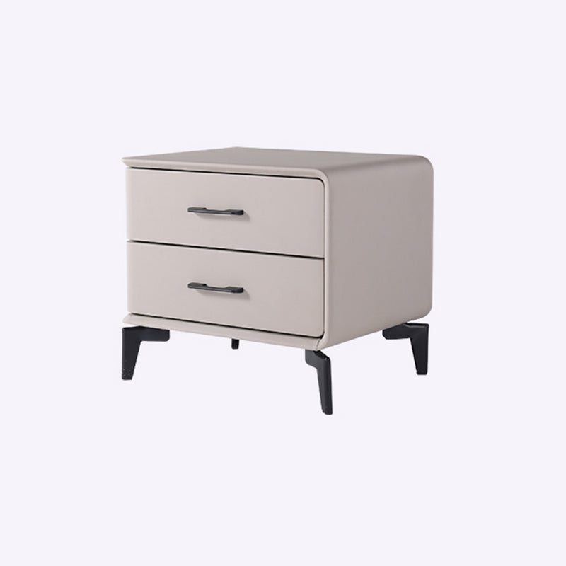 Modern Minimalist Light Beige 2-Drawer Storage Nightstand - Faux Leather Bedside Table For Bedroom