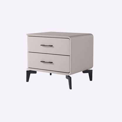 Modern Minimalist Light Beige 2-Drawer Storage Nightstand - Faux Leather Bedside Table For Bedroom